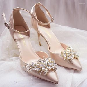 Dress Shoes Spring And Summer Pointed Stiletto Sandals Rhinestone Banquet All-match Bridal Wedding Small Size Women's