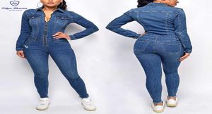 Luxus Gesamtsprunganzug Frauen Stretch Plus Size Blue Denim S Jeans Jumpsuit2243012