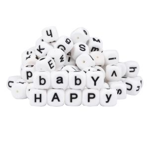 Blocks 30pcs 15mm Letter Silicone Beads Baby Teether Beads Food Grade Silicone DIY Pacifier Chain Jewelry Accessorie Baby Teething Toys