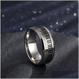 Band Rings Men Music Piano Keyboard Ring Stainless Steel Rotatable Spinner For Man Boyfriend Gifts Sier Tone Drop Delivery Jewelry Dh0J7