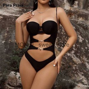 Swimwear femminile Para Praia Pearl Black Halter One Piece Swimsuit Women 2024 Cavalna Monokini Sexy Cut Bioring abitatore H240507