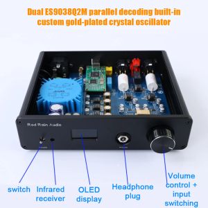 Converter Rod Rain Audio DA10 Audio Decoder Bluetooth Headphone Amplifier Dual ES9038Q2M DAC QCC5125 LDAC Amanero USB Card DSD512 TPA612A2