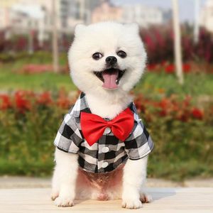 Собачья одежда ПЭТ -джентльмен костюм рубашка клетку для повседневной одежды милая красная бабочка