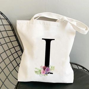 Shoppingväskor Eco Canvas axelväska för kvinna rese shopper handväska brev tryck kvinnlig strand tote återanvändbara damer