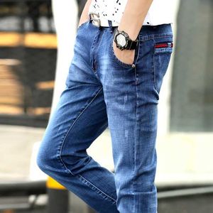 Jeans masculinos calças elásticas finas e elásticas de primavera/verão jeans de moda nova marca longa calça y240507