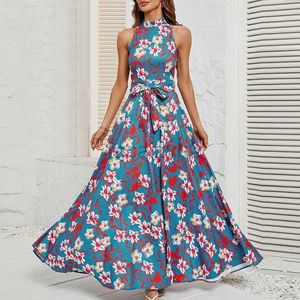 Designer -Kleid 2024 Frauen Sommer neues Kleid mit bedrucktem Halshals und Bund, würzigem Mädchen in Übergröße Kleider