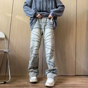 s 2023 Y2K Streetwear Washed Blue Baggy Stacked Jeans Pants For Men Clothing Straight Old Hip Hop Denim Trousers Pantalones Hombre J240507