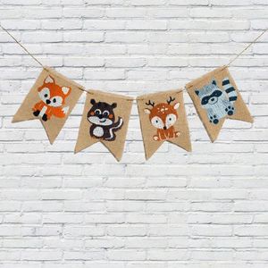 Decoração de festa Jungle Banner Animal Pennant Woodland Squirrel Deer Garland Bunting para chá de bebê Decorações de aniversário