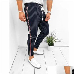 Mens Pants Men Summer Casual Long Sport Gym Slim Fit Running Joggers Stripe Trousers Sweatpants New Drop Delivery Apparel Clothing Dhkiy