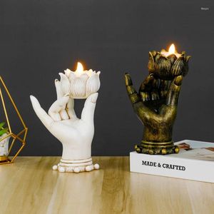 Candle Holders Zen Crafts Creative Ornaments Resin Religious Lotus Flower Buddha Hand Holder Home Desktop No Fire Buddhist