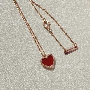 Hot Van Little Red Heart Love Necklace for Women 952 Silver Thick Plated 18K Collar Chain Agate shaped Pendant