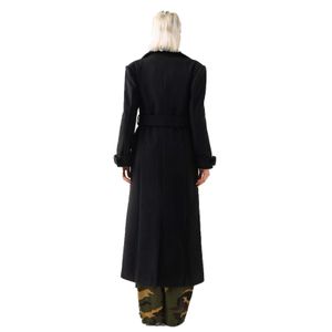 트렌치 코트 여자 재킷 여자 재킷 여자 라펠 넥 벨트 면화 양모 단색 슬림 경력 관련 기능 블랙 2xl 정의 재킷 롱 코트 여자 디자이너