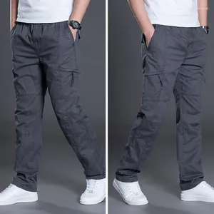 Men's Pants Big Size Cargo Trousers Straight Leg Work Pant Men Loose Fit Cotton Summer Wide Overalls Male Side Multi Pocket Large