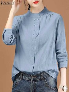 Frauenblusen Hemden Zanza Chinese Stil Vintage Bluse 2023 Baumwolle Langschleizt Shirt Mode Herumn Frauen Doppelte Top Casusize Oversize Blusa D240507