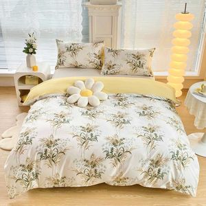 Sängkläder set sängkläder set 3-stycken tryckt blomma ner täcken täcke set bekväm blomma mjukt skydd med 2 kuddar skam stora hemtextil j240507