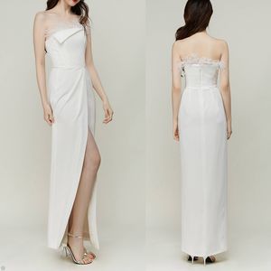 New Arrival Column Prom Dresses Strapless Sleeveless Ankle-Length Feather Ruffle Celebrity Sexy Evening Dresses Plus Size Custom Made B5029