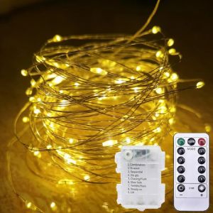 Dekorationer LED Copper Wired String Lights Batteridriven Garland Fairy Lights Remote Control Wedding Party Holiday Juldekor