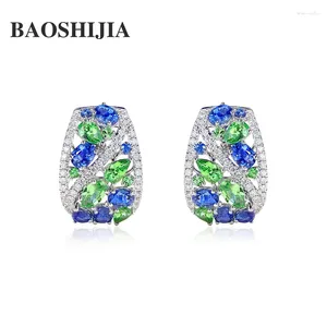 Bolzenohrringe Baoshijia 18k Weißgold Sapphire TSavoriten Diamant Feinschmuck Brillante Antiquitäten Fettic