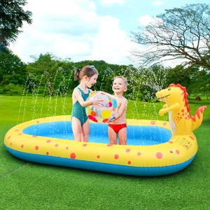 Piscina inflável de dinossauros para crianças inflip sprinkler sprinkler tocar tapete de água de jardim ao ar livre brinquedos 240506