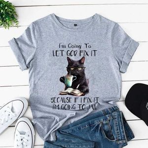 Men's T-Shirts Womens Fashion T-shirt Let God Fix It Cartoon Anime Tshirts Short-slved Shirt 2024 Strtwear Cat with Book Womens Clothing T240506