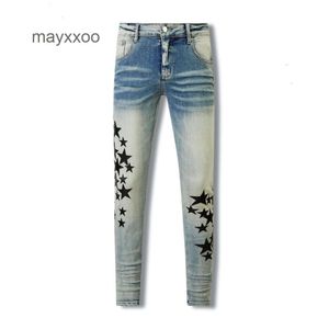 2024 Jeans Mens Fashion Jean Amiirii Demin American Style Purple High Street Patchwork Star Live Streaming SZV2