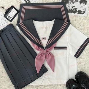 Clothing Sets Japanese School Uniform Girl Jk Sailor Suit White Pink Long&Short Sleeve Set Pleated Skirt Spring Event Anime COS Costumes