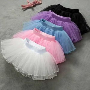 tutu Dress Free Shipping Girls Ballet Tutu Skirts Pink Kids Fluffy 4 layer Soft Yarn Tulle Skirts White Elastic Ballet Leotard Skirts d240507
