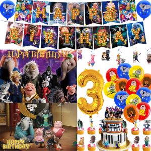 Decoration Cartoon Happy Good Sound Animal Sing Birthday Party Decoration Lattice Balloon Fotografia Banner Cake Topper Baby Shower