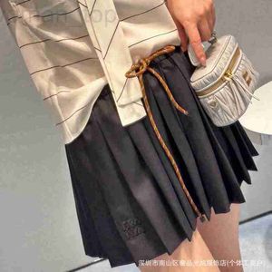 Skirts Designer Miu24 Spring/Summer New Women's Letter Sticker Embroidered Drawstring Hundred pleats Short Skirt Half Paired Version Released D5BV