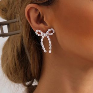 Dangle Earrings Korean Jewelry Wholesale-女性用のゴールドボウリボンパールティーンガールズスチールニードルメッキ