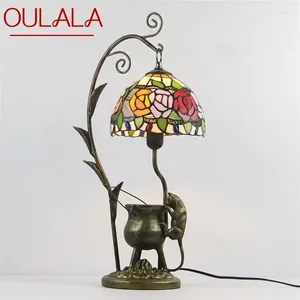 Bordslampor oulala tiffany glas ljus ledde kreativt hartsbäddsskrivbord lampa blommor lampskärm för hemma vardagsrum sovrum