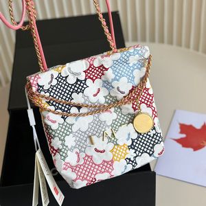 Colorful Embroidery Letters Decoration Women Designer Garbage Bag Mini Shopping Purse Cotton Fabric Plaid Gold Coin Charm Hardware Shoulder Cross Handbag 20cm