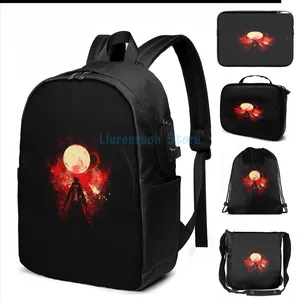 Backpack Funny Graphic Print Red Moon Art USB Charge Men School Bags Women Bag Travel Laptop