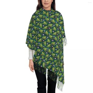 Scarves Lady Scarf Warm Soft Tropical Frog Print Headwear With Tassel Lily Fish Pond Luxury 2024 Shawls And Wrap Winter Bufanda