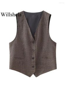 Frauenwesten Frauen modetplaid Single Breasted Weste ärmellose Jacken Vintage V-Ausschnitt Weste weibliche schicke Dame Tanktops