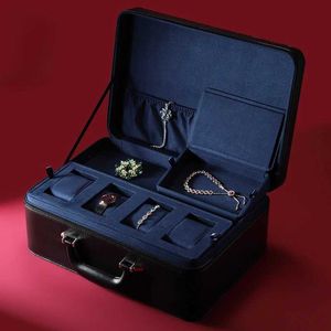 Pudełka do przechowywania pojemniki zaawansowane biżuteria o dużej pojemności pudełka zegarek Naszyjnik Brook Bransoletka przenośna walizka Q240506