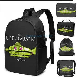 Zaino Funny Print grafico The Life Aquatic USB Charge School Borse Women Bag Travel Laptop