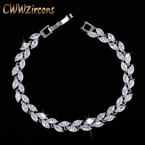 CWWZircons Trendy Cubic Zirconia Jewelry Silver Color Leaf Charm CZ Crystal Female Bracelets Bangles for Women CB060 240423