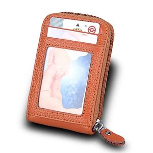 RFID Men's Card Holder Unisex Wallet Genuine Leather Business Zipper Protect Case ID Bank Holders Purse