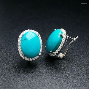 Kolczyki stadnonowe Trendy Natural Turquoise Sterling 925 Srebrny kamień szlachetny 16 12 mm biżuteria na imprezę urodzinową prezent świąteczny