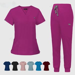 Multicolor Scrubs Uniform Short Sleeve TopsPants Nursing Uniform Women Pet Shop Doctor Scrub Surgery Workwear Scrub Set 240428