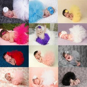 Tutu klänning söt prinsessan nyfödda fotografier props spädbarnsdräkt outfit med blomma pannband baby flicka klänning tutu baby kjol d240507