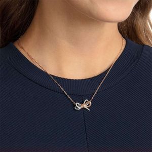 Designer Jewelry Pendant Necklaces Template Rose Gold Short Bow Necklace Female Swarovski Element Crystal Collar Chain Female