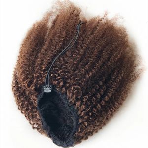 #4 Dark Brown Drawstring Afro Kinky Curly Ponytail Human Hair Remy Indian Hair Extensions For African American 240507
