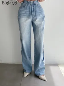 Jeans da donna primavera estate alta pantaloni lunghi pantaloni da donna marginale patchwork allaccia gamba larga da signore coreane pantaloni da donna casual