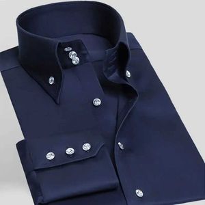 5D2J Men's Dress Shirts Fashion Drill Buckle Turtleneck Shirt for Men Casual Slim Fit Long Sles Formal Business Dress Shirts Button Down Collar White d240507