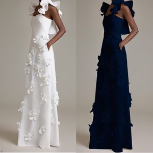 Solid Column Prom Dresses fyrkantiga ärmlös golvlängd Tafta handgjorda blommor draperade ruffle kändis aftonklänningar plus storlek skräddarsydd B5010