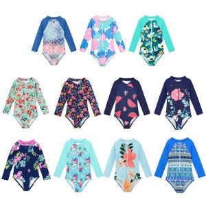 Swimwear Summer Kids Toddlers Swimsuit Onepiece Bathiing Suits Printed Baby Bathing Suit Zipper Overall Jumpsuit Baby Beachwear Clothes