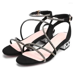 Casual Shoes Classic Women Plus Size Bling Rhinestone Sandals Thin Strap High Heels Elegant Woman With Low Party Dress