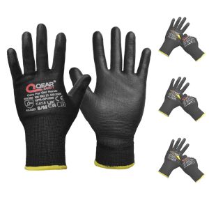 Gloves Black Cut Level D Protect General Work Safety Gloves, Thin PU Palm And Fingertips Coated, Dexterity, Grip, Breathable